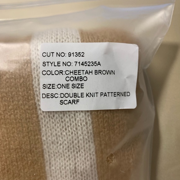 The Cashmere Project Double Knit Patterned Scarf, 100% Cashmere, tan & white - Picture 4 of 8